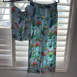 Colorful Peacock Print Boot Cut Pants